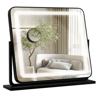 Costway Schminkspiegel mit 3 Lichtfarben, 5X Vergrößerung, Beleuchtung, Einstellbarer Helligkeit, 360° drehbarer Make-up-spiegel, Kosmetikspiegel