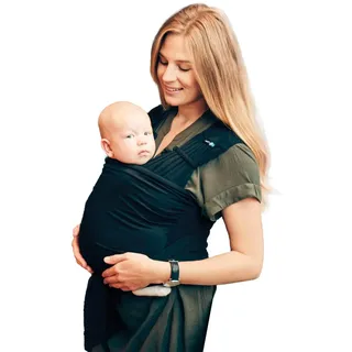 Béaba x Najell, Tragetuch, Babytragetuch, vorgebunden, absoluter Komfort, Haut auf der Haut, Stoff mit Oeko-Tex-Zertifikat, ab Geburt bis 9 kg, Schwarz (L/XL-46/50)