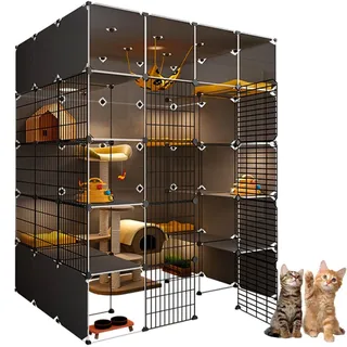 Groß XXL Katzengehege Indoor mit Dach, DIY Katzenkäfig für Zuhause Groß Hoch, Abnehmbare Kätzchenhütten Aus Metalldraht und ABS-Kunststoff, Transparentes Design (Color : B, Size : 142x107x177cm)