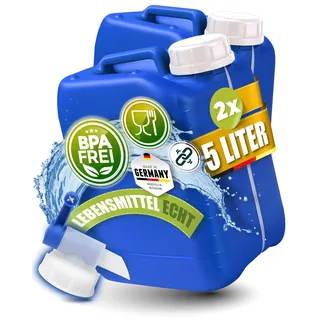 Kosmetex 2X 5L Wasserkanister mit Hahn, Blau, Kanister BPA frei & lebensmittelecht | Mit blauen Wasserhahn für Trinkwasser im Camping, Garten, Haushalt & Outdoor Einsatz