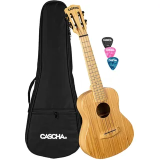 Cascha Bamboo Natural Concert Ukulele Erwachsene & Kinder - inkl.3 Plektren & gepolsterte Tasche - Bambus-Ukulele für Anfänger oder Fortgeschrittene -, HH 2313, Bambus natur
