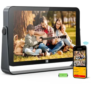 KODAK 10,1 Zoll WiFi Digitaler Bilderrahmen, 4000mAh Akku, 1920x1200 G+G IPS Touchscreen Smart Digitaler Fotorahmen, Integrierter 32 GB Speicher, Automatische Drehung, KODAK APP