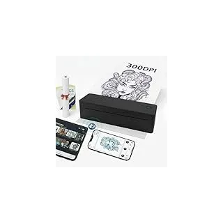 Fuhuihe Tattoo Drucker Übertragungsvorlage Maschine A4 Thermodrucker Bildungsdrucker, Vorlage-Drucker mit 10 Blättern Vorlagenpapier 1 Rolle A4-Etikett-Standardpapier, schwarz