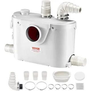 Vevor Hebeanlage, 500 W, 110 L/min Durchfluss, 8 m Förderhöhe, Schmutzwasserpumpe mit 4 Wassereinlässen, Abwasserhebeanlage für Toilette, Keller, Dusche, Waschbecken, Waschküche, Badewanne