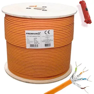 PremiumX 500m CAT 7 Netzwerkkabel Simplex LAN-Kabel Ethernet Kabel Abisolierer