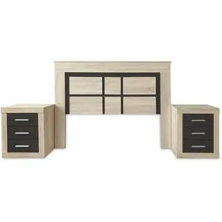 DUÉRMETE ONLINE Omabella Nordisches Kopfteil, 2 Nachttische, Holz, Cambria-Graphit, 160 x 120 cm (Bett 135-140-150)