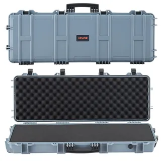 Vevor Waffenkoffer mit Hartschale für Langwaffen, abschließbarer Gewehrkoffer mit vorgeschnittenen Schaumstoffen, Langwaffenkoffer Waffenaufbewahrung rollbar IP67 wasserfest, 1089x392x155 mm Grau