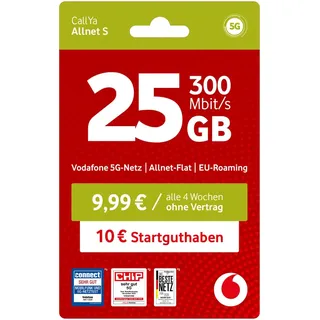 Prepaid CallYa S | Frühjahrsaktion 4 GB Datenvolumen | 9.99 Euro Startguthaben | monatlich kündbar | 5G Netz | Telefon- & SMS-Flat