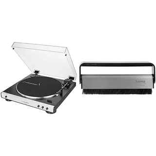 Audio-Technica LP60XBT Vollautomatischer Bluetooth Stereo-Plattenspieler, Weiss & Hama Carbon-Faserbürste für Langspielplatten (antistatisch Schallplatten reinigen, Vinylbürste), schwarz/Silber