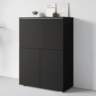 Home Affaire PC-Schrank HOME AFFAIRE "Vera, Sekretär, Home-Office-Schreibtisch mit LED-Beleuchtung", graphite schwarz matt, B:90cm H:125,1cm T:42cm, Sekretäre, Multifunktional mit Stauraum, klappbare Tischfläche, LED, B 90 cm