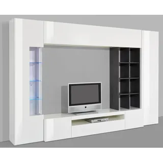 otto home Wohnwand OTTO HOME "New Egypt, Anbauwand, Medienwand, Wohnzimmerwand", schwarz-weiß (weiß hochglanz lackiert, schieferfarben matt), B:290cm H:190cm T:40cm, Glas, Holzwerkstoff, Kastenmöbel-Sets, Wohnwand, 2 Klappen,2 kleineTüren,2 große Türen,Regalaufsatz 