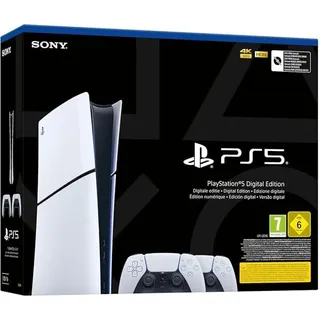 Sony PlayStation 5 Slim Konsole - Digital Version + 2 PS5 DualSenseTM Wireless Controller - Weiß