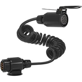 Wiltec 13-poliges Spiralkabel 3 m, Anhängerkabel PU, Robustes Elektrokabel Stecker und Buchse, Flexibles Verlängerungskabel, Kabel für Anhänger und Wohnwagen