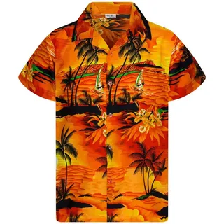 King Kameha Funky Hawaiihemd Kinder Jungen Mädchen Kurzarm Fronttasche Hawaii-Print Unisex Surf Palmen Muster - 4 Jahre