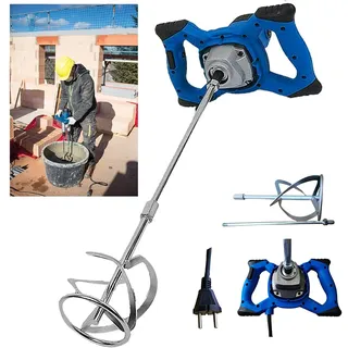 2600W Rührwerk betonrührer, 6-Gang-Getriebe 0-1700U/min, M14 Spiralstange 60cm, Farb-Mörtelrührer Ø 120mm, Handmischer für Mischgut Beton, Mörtel, Putz, Farbe, Kleber und Zement