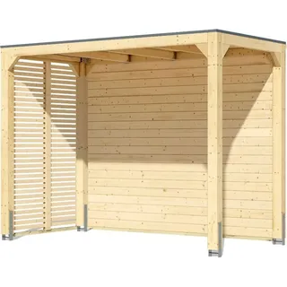Karibu Promajna small Pavillon halb mit Rückwand und 2 Lamellenwänden