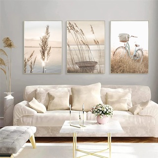 Trayosin 3er Design-Poster Set Wandbilder Boho Pampasgras, Beige Natur Bilder Wohnzimmer Deko Schlafzimmer,Moderne Poster Wandbilder Vintage Bilder Wanddeko Ohne Rahmen (21x30cm)