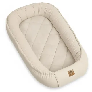 PIMKO Multifunktionale 2seitig Babynest Kuschelnest Kokon für Babys Nestchen antiallergischre Neugeborene Kokon 55 x 90cm Velvet - Beige mit Klappe