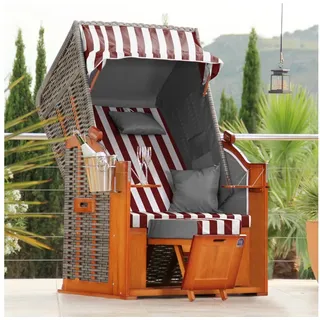 DERKORB Strandkorb Der Klassiker - 1-Sitzer, BxTxH: 100x78x166 cm, Volllieger, Ostsee-Modell DER KLASSIKER, 1-Sitzer Single, Wurf und Nackenkissen, 4 montierte Strandkorbrollen rot