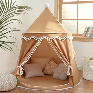 LIONHERZ® DAS ORIGINAL Spielzelt für Kinder, atmungsaktiv aus Baumwolle&Hanf | Märchenschloss mit Fiberglasstangen und Tragetasche | stabiles Tipi Jungen Mädchen (Karamellbraun, ohne Zubehör)