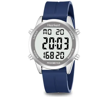 Schrittzähler Uhr Ohne Bluetooth,Ohne App Schrittzähleruhr,30M Wasserdichteuhr,LCD großen Ziffern,Freundliche Schrittzähleruhr Senioren,mit Countdown/Alarm/Kalorienzähler(Silikagel Blau)