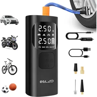 ELZO Elektrische Luftpumpe, Akku Luftpumpe Kompressor Pump Electric 150PSI 7500mAh Tragbarer Akku Kompressor mit Digitale LCD-Bildschirm Pressure mit Autostop Auto für Fahrrad Motorrad Bälle