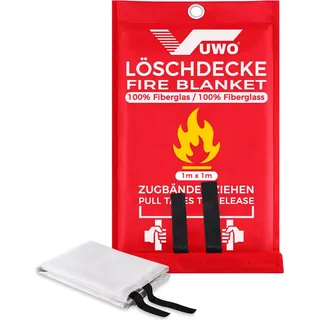 vuwo Löschdecke für küche - Notstand Feuerlöschdecke 1 Packung DIN EN 1869:2019 Glasfaser Sicherheit Brandschutzdecke für Auto Kamin Fettbrände Büro Garage Schule Grill Schweißen (1m x 1m)