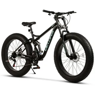 Velors Fatbike 26 Zoll Fat Tire 4.0 MTB für Herren Damen und Jungen, 21 Gang Shimano Tourney Schaltwerk, mechanische Scheibenbremse, Fat Bike Mountainbike schwarz