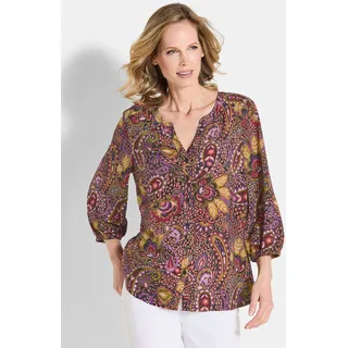 GOLDNER Tunika Kurzgröße: Printbluse mit V-Ausschnitt, Knopfleiste und 3/4-Arm orange|schwarz 20
