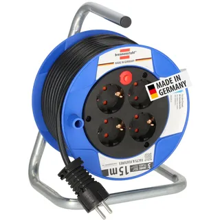 Brennenstuhl Garant Kompakt Kabeltrommel 15m | Indoor-Kabeltrommel mit 4 Steckdosen, in schwarz, aus Spezialkunststoff, Made in Germany