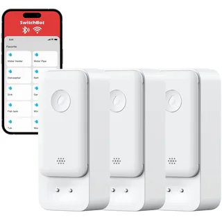 SwitchBot WLAN Wassermelder kein Hub erforderlich(nur 2.4G), Smart Wassersensor 3er Pack 100dB Einstellbarer Alarm&App-Benachrichtigung, IP67 wasserdicht, Wasserleck-Detektor für Küche, Bad, Keller