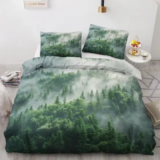 GEDAEUBA Bettwäsche 140x200 Wald - Naturmotiv Bettbezug 140x200 2er Set, Wendebettwäsche und Kissenbezug 70x90, Weiche & Angenehme Mikrofaser Bettwäsche-Sets mit Reißverschluss