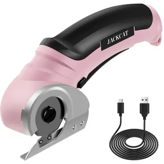 Elektrische Schere mit Sicherheitsschloss 4,2V Akku-Universalschere Wiederaufladbar Kartonschneider zum Schneiden Stoff Pappe Leder Teppich Kunststoffmatten Filz (Rosa)