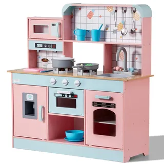 Vevor Kinderküchen, Spielküche mit Lichtern und Geräuschen, Kleinkinderküche mit Eismaschine, Ofen, Spüle, Mikrowelle, Kühlschrank und Utensilien- und Obstzubehör für Kleinkinder ab 3 Jahren, Pink