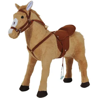 Homcom Reitpferd Spielpferd Plüschpferd Spielpferd für Kinder Stehpferd mit Sound Beige