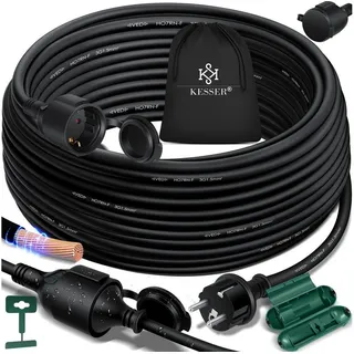 Kesser KESSER® Verlängerungskabel mit Schutzkappe Outdoor - für Innenbereich Außenbereich - Verlängerung Stromkabel – 230 V IP44 - Schutzkontakt Baustellenkabel Schutzkontaktstecker
