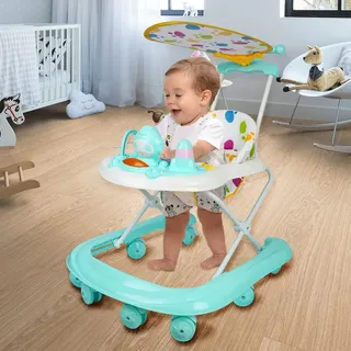5-in-1 Lauflernhilfe für Babys, mit verstellbaren Höhen, Gehfrei Babywalker ab 6 Monate, bis zu 25 kg mit abnehmbarem Musik-Aktivitätstablett, 62 x 68 x 36–81 cm – Grün