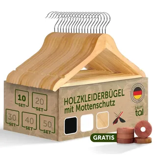 Blumtal Kleiderbügel Holz 10er Set mit 360° drehbarem Metallhaken – Bügel aus robustem Holz mit Zedernholz Mottenschutz – Naturbelassen