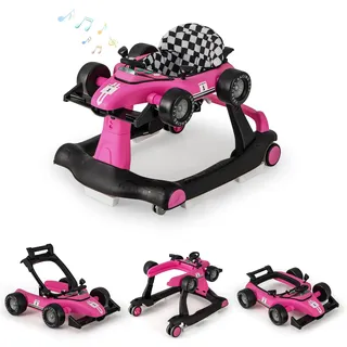 DREAMADE Lauflernhilfe, 4 in 1 Autoförmiger Lauflernwagen mit einstellbarer Geschwindigkeit, Musik & Licht, Babywalker Höhenverstellbar & Klappbar, Gehfrei Baby ab 6 Monate (Purpur)