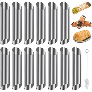 12 Stück Schaumrollenformen, 14cm Edelstahl Cannoli Röhrchen, Schillerlockenform, Schaumrollenformen Antihaft, Cannoli Backform, Cannoli Röhrchen Schaumrollenform für Croissant Hörnchen