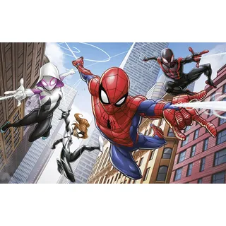 KOMAR Marvel Fototapete Spider-Man Swinging Crew, Mehrfarbig, Textil, Cartoon, 400x250 cm, Tapeten & Wandverkleidungen, Fototapeten