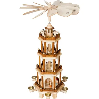 Brubaker Weihnachtspyramide klassisch, 4-stöckig, Natur - 4 Etagen 60 cm Höhe - handbemalte Figuren