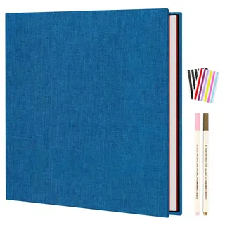 AIOR Selbstklebende 10x15 Fotoalbum Einkleben und zum Selbstgestalten Groß Leinen Fotoalben mit 40 Weißen Seiten, Hochzeit Jahrestag Geburtstag Geschenke, Blau (28x27cm)