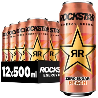 Rockstar Energy Drink Peach - Zero Sugar - Koffeinhaltiges Erfrischungsgetränk ohne Zucker für den Energie Kick, EINWEG (12 x 500ml) (Verpackungsdesign kann abweichen)
