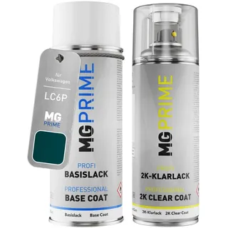 MG PRIME Lack Spraydose für Volkswagen VW LC6P / C6P / W7 Dragon Green. +2K | Emerald Green / Dragon Green Perleffekt, Autolack, Set aus Basislack + 2K Klarlack, Sprühdosen 400ml