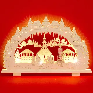 SIKORA LB38 beleuchteter XL LED Holz Schwibbogen SEIFFENER Weihnachtsmarkt 57cm Inclusive Trafo