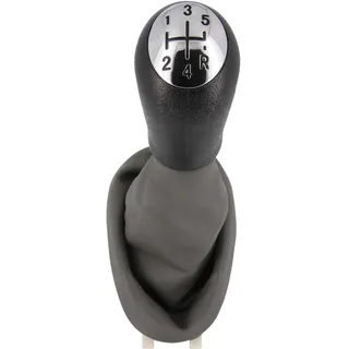 Recambo Schaltknauf + Schaltsack Set 5 Gang passend für Dacia Sandero I+II, 2008-2020, Plug & Play, Auto Schalthebel Schaltmanschette, mit Rahmen, grau