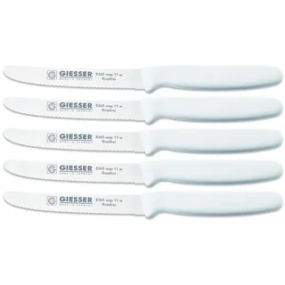 Giesser Messer Tomatenmesser Brötchenmesser Tafelmesser 11cm mit Wellenschliff 3mm - 5er Set (Weiß)
