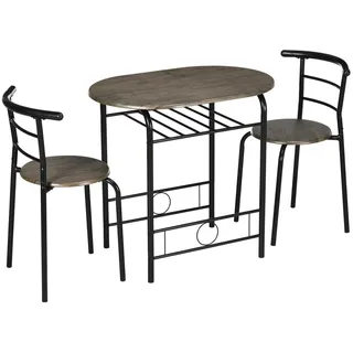 Homcom Essgruppe, Esstisch mit 2 Stühlen, Esszimmergruppe für 2 Personen, Ovaler Küchentisch mit Ablagefach, Küchentisch-Set, Tischgruppe für