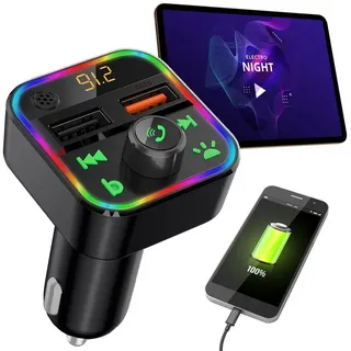 casativo FM Transmitter mit Bluetooth 5 und Freisprechfunktion, USB-A Ladeports, Drahtloser AutoRadio Adapter m. Media Player für den Zigarettenanzünderanschluss